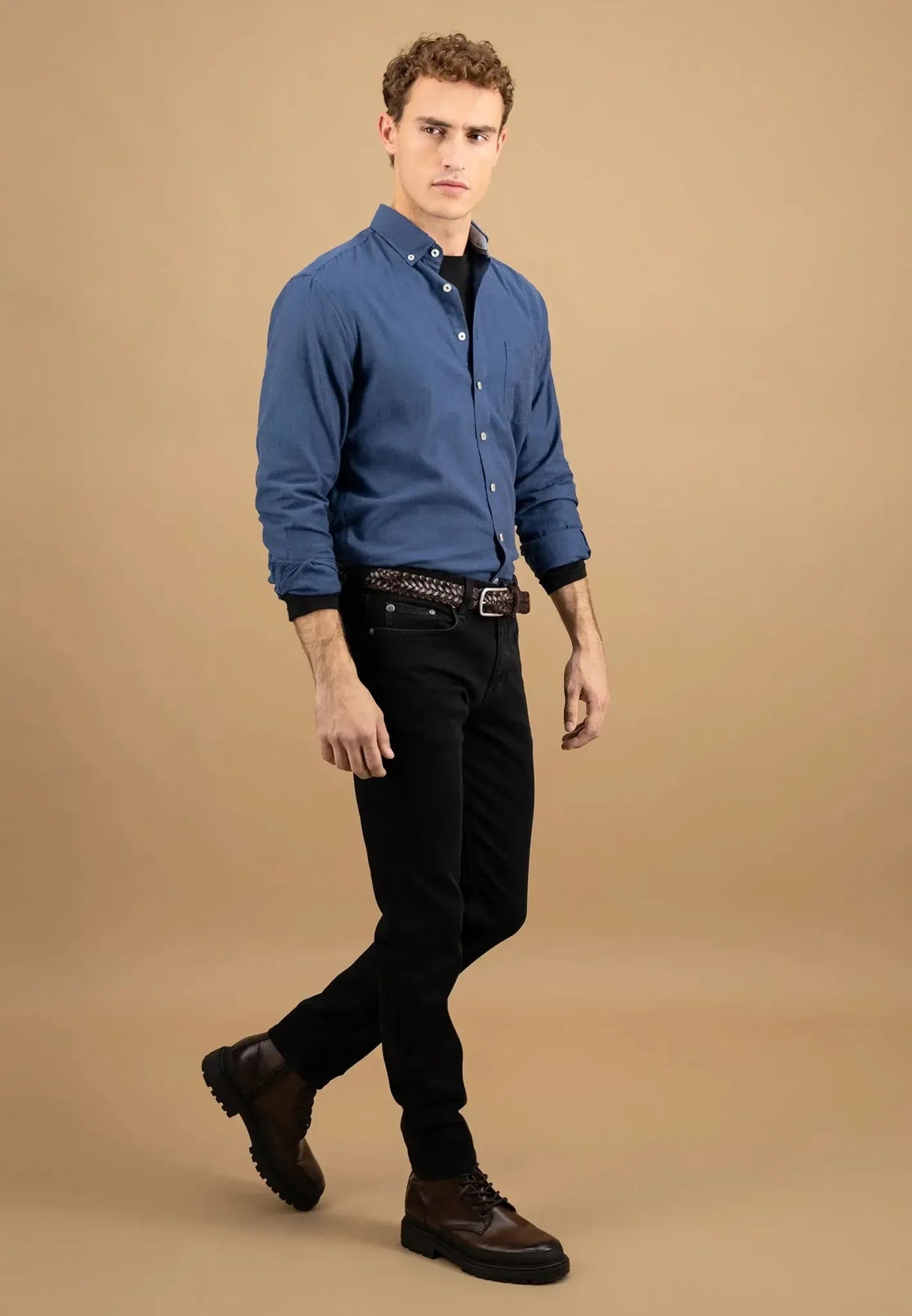 FYNCH HATTON Essential Cotton Flannel Shirt – Men's Button-Down – Navy