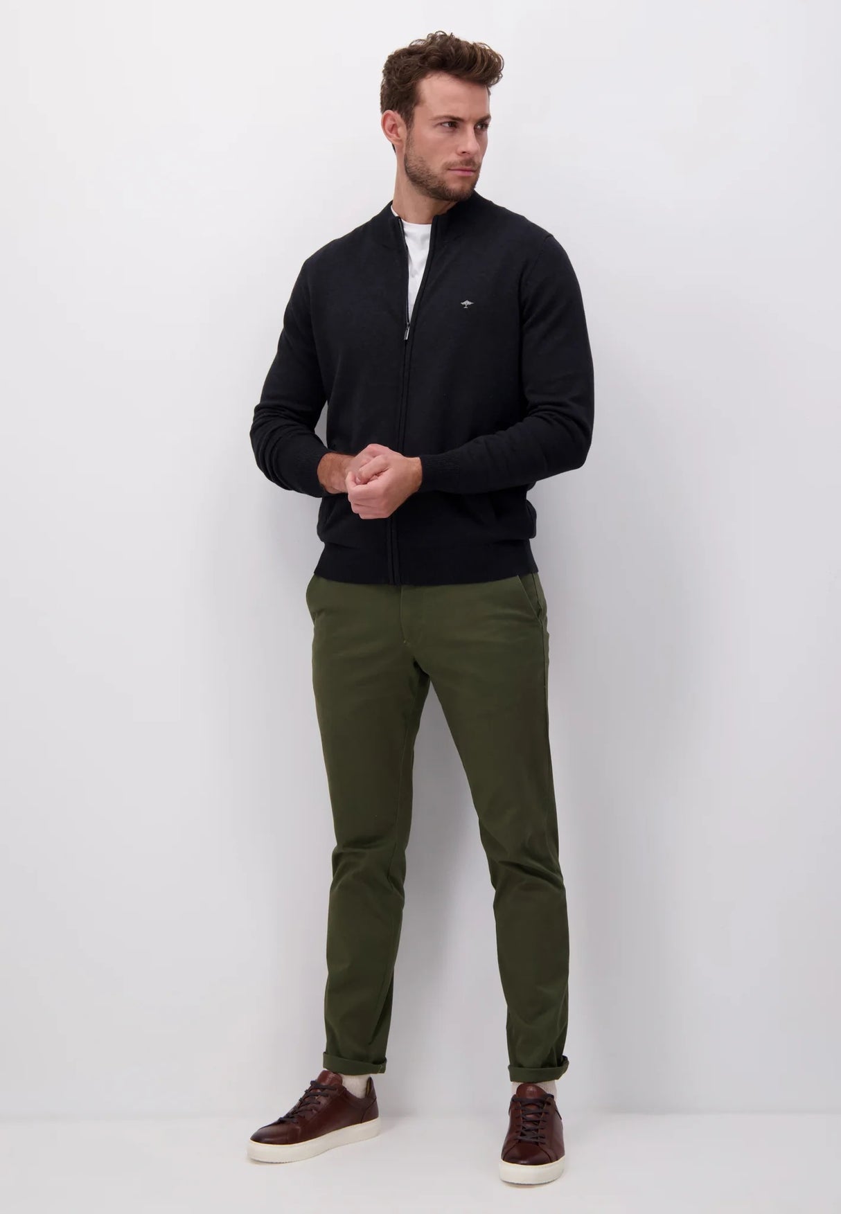 FYNCH HATTON Full Zip Cardigan - Men's Superfine Cotton – Charcoal Fynch Hatton