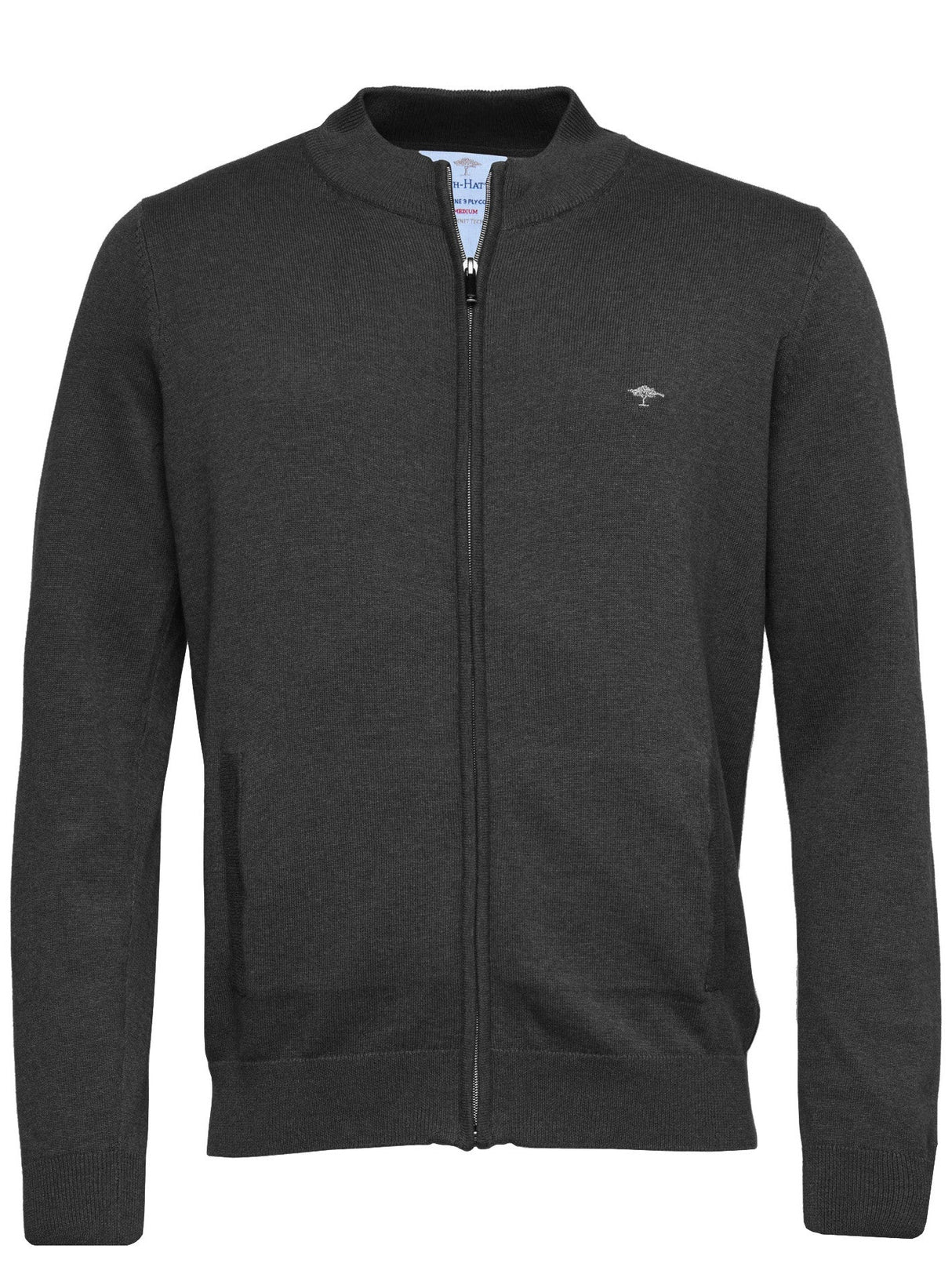 FYNCH HATTON Full Zip Cardigan - Men's Superfine Cotton – Charcoal Fynch Hatton