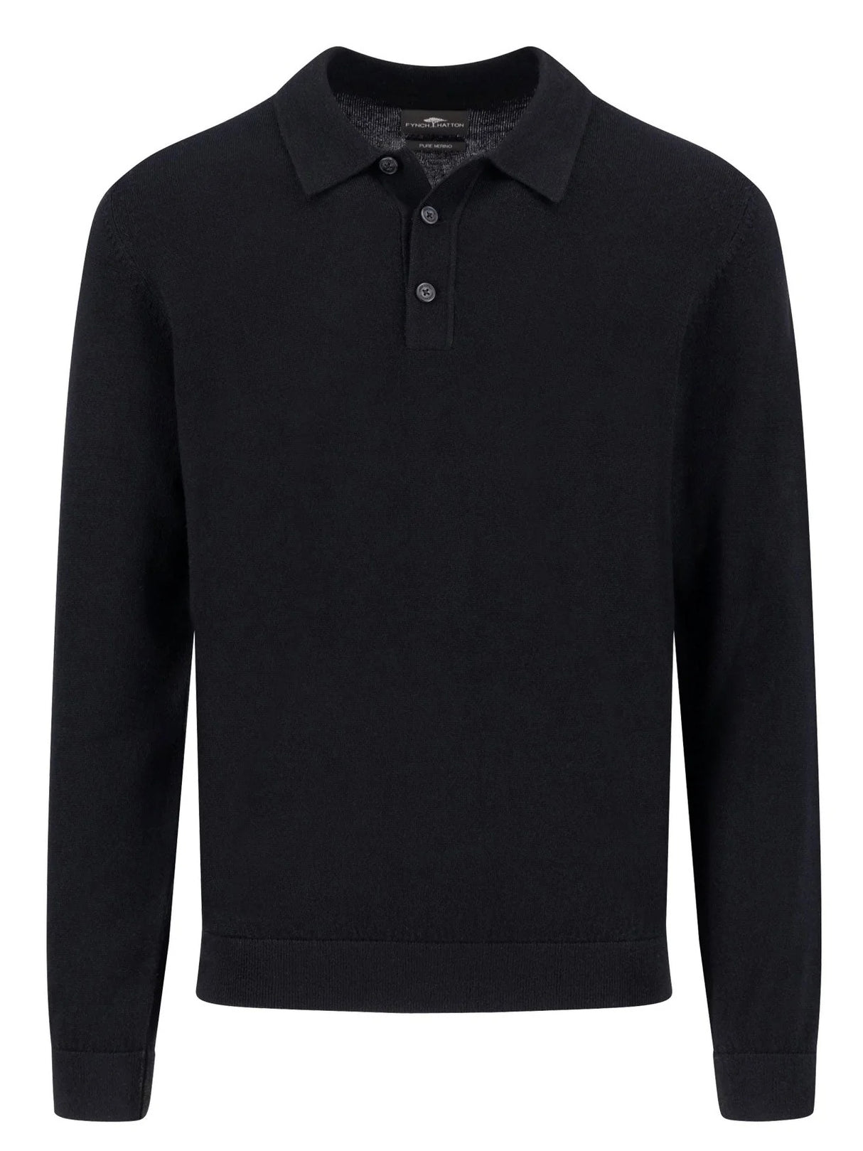 FYNCH HATTON Knitted Merino Polo Shirt - Men's Modern Fit – Black