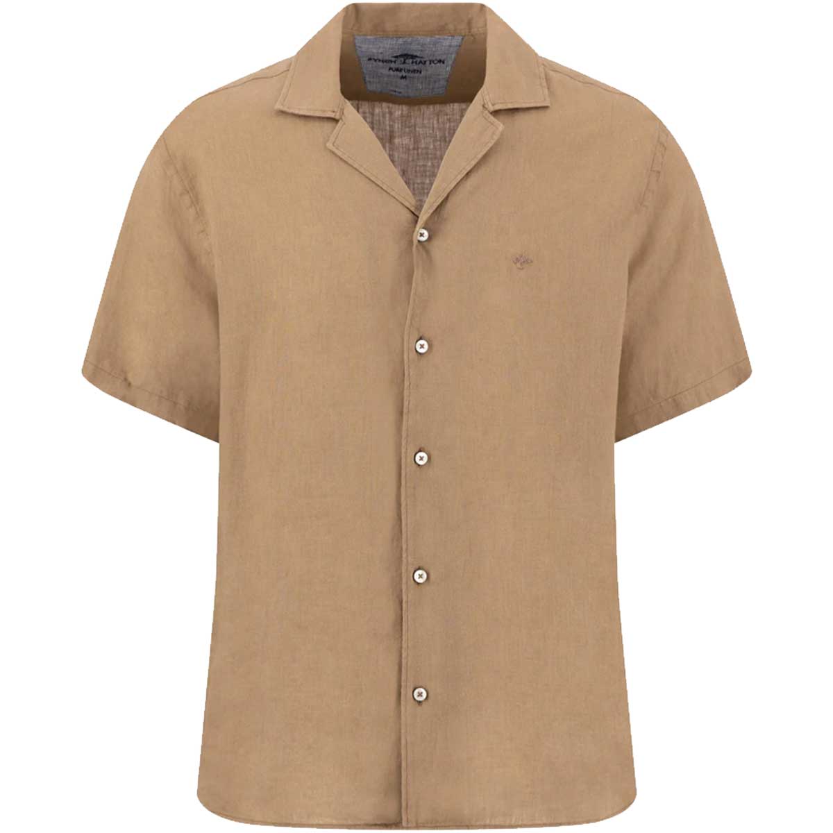FYNCH HATTON Lapel Collared Short-Sleeve Shirt - Mens Pure Linen - Elephant Grey
