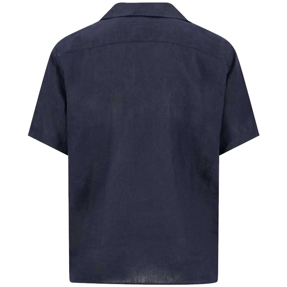 FYNCH HATTON Lapel Collared Short-Sleeve Shirt - Mens Pure Linen - Navy