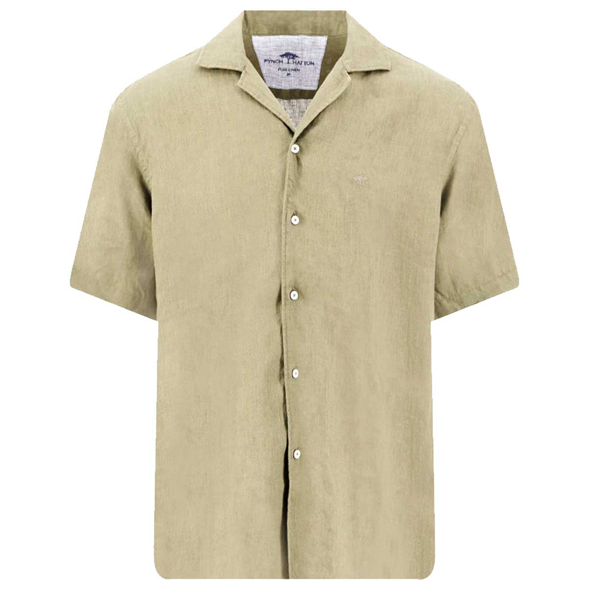 FYNCH HATTON Lapel Collared Short-Sleeve Shirt - Mens Pure Linen - Pistachio