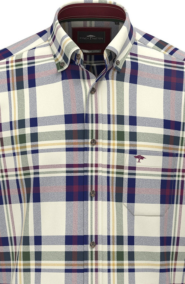 FYNCH-HATTON Multi Check Cotton Shirt – Men’s Button-Down – Deep Merlot