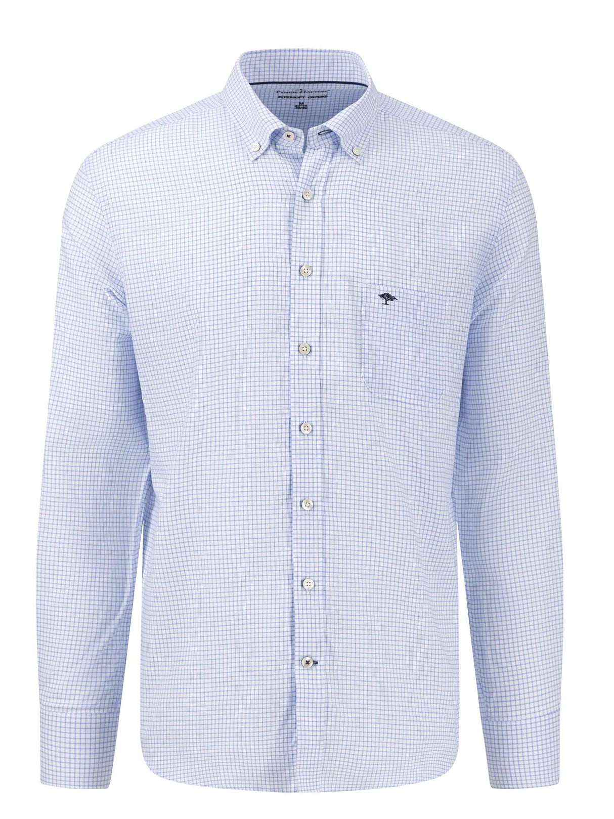 FYNCH HATTON Oxford Shirt - Men's Soft Cotton – Light Blue Check Fynch Hatton