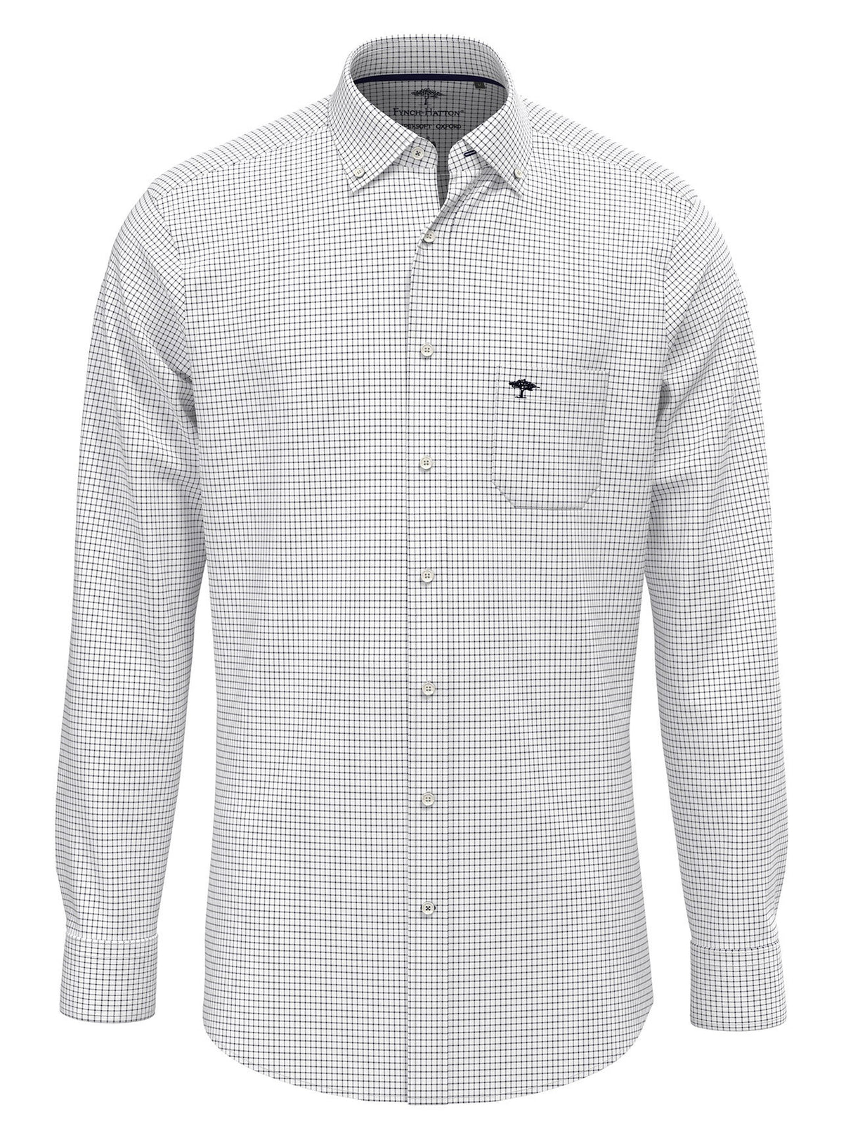 FYNCH HATTON Oxford Shirt - Men's Soft Cotton – Navy Check