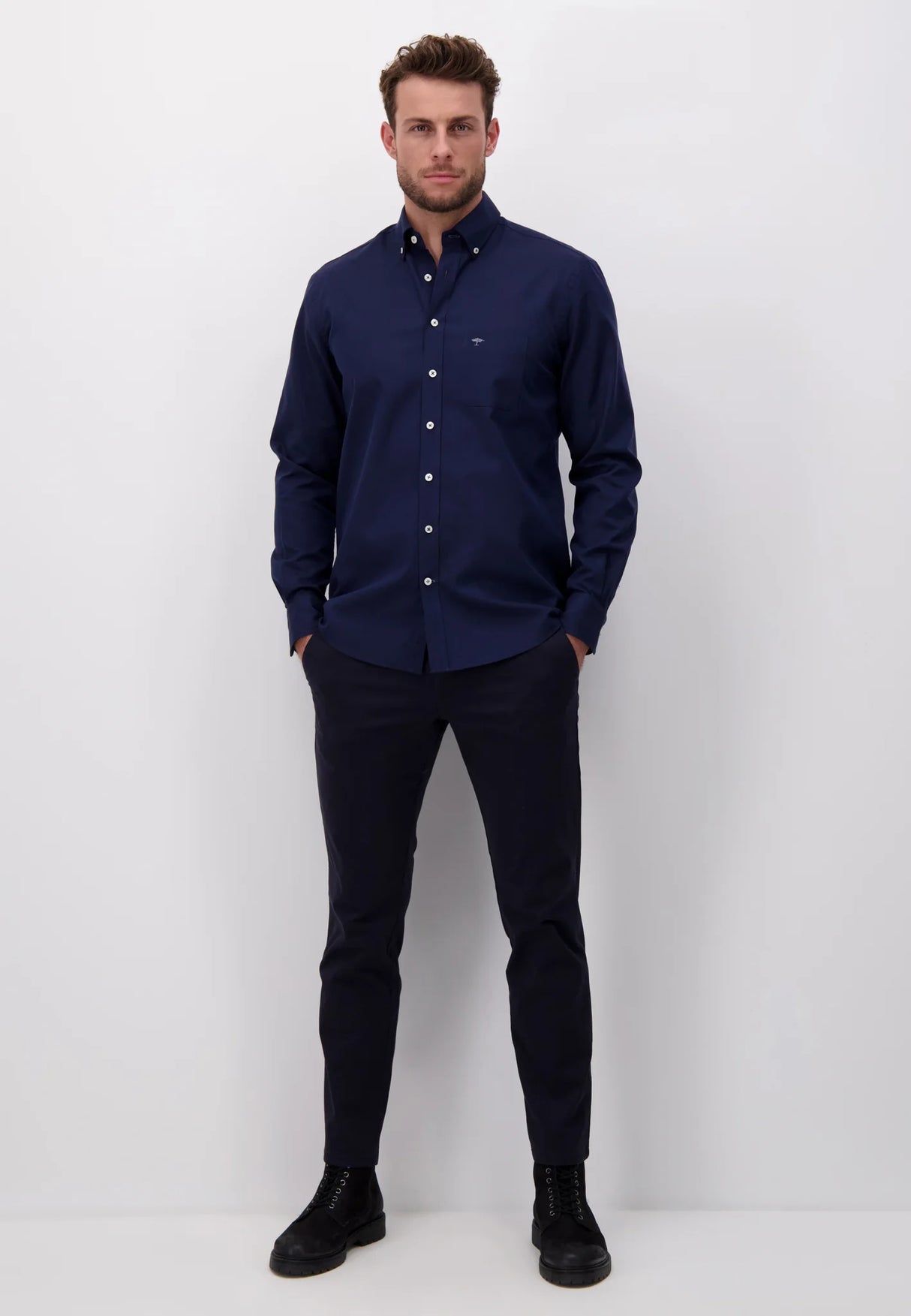 FYNCH HATTON Oxford Shirt - Men's Soft Cotton – Navy Fynch Hatton