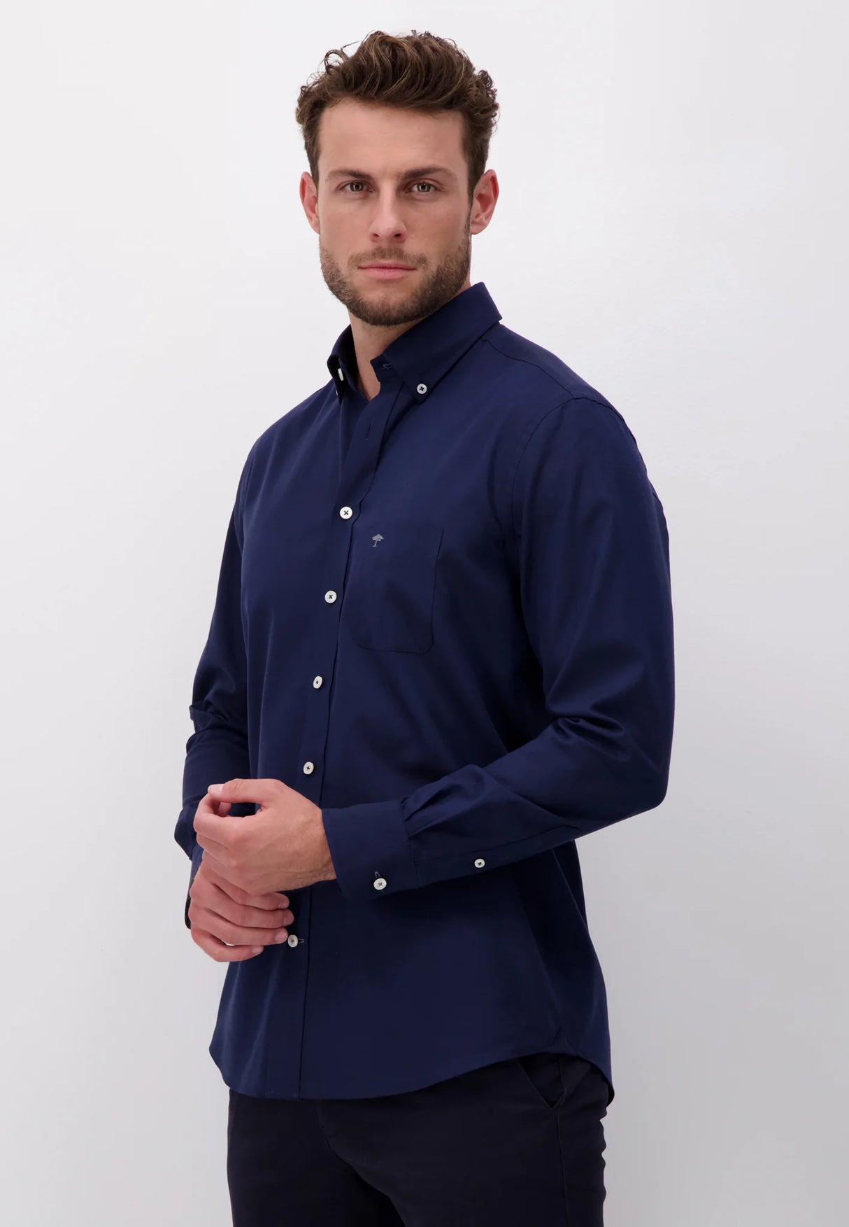 FYNCH HATTON Oxford Shirt - Men's Soft Cotton – Navy Fynch Hatton
