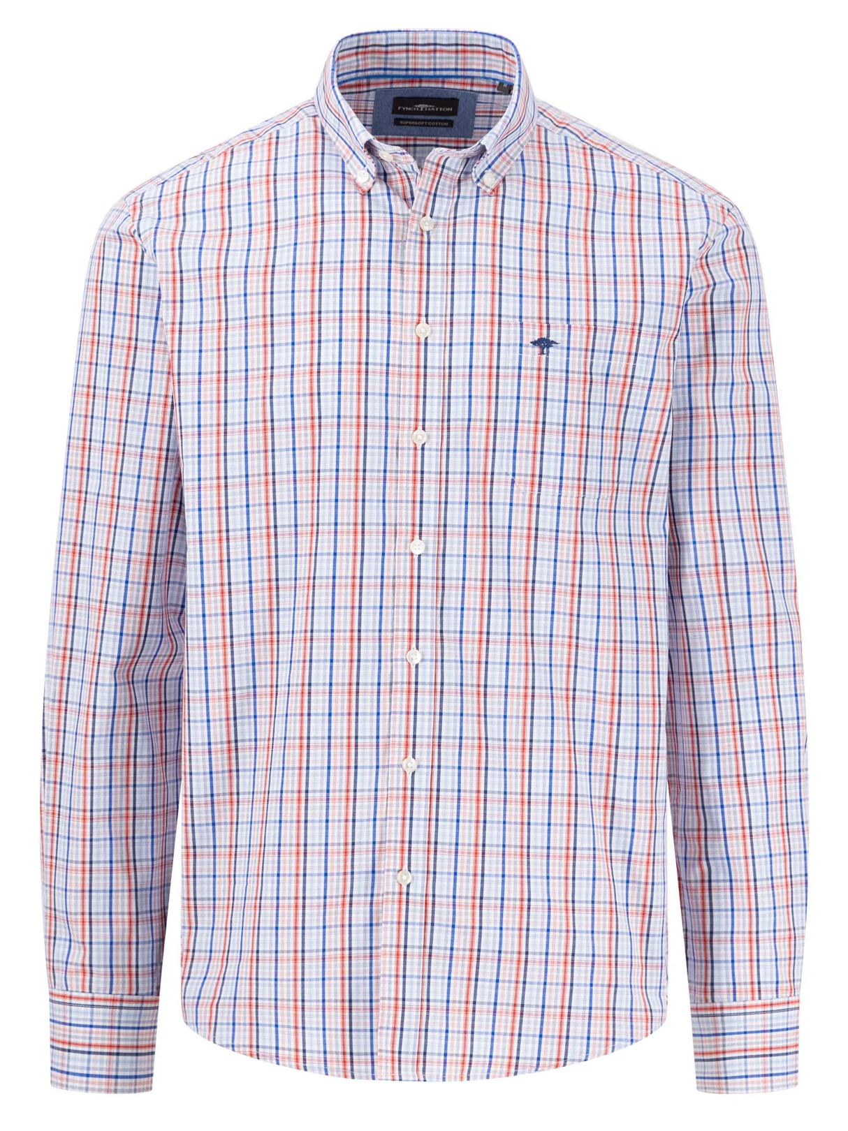 60% OFF FYNCH HATTON Pure Cotton Checked Shirt - Men's - Poppy Red - Size: SMALL