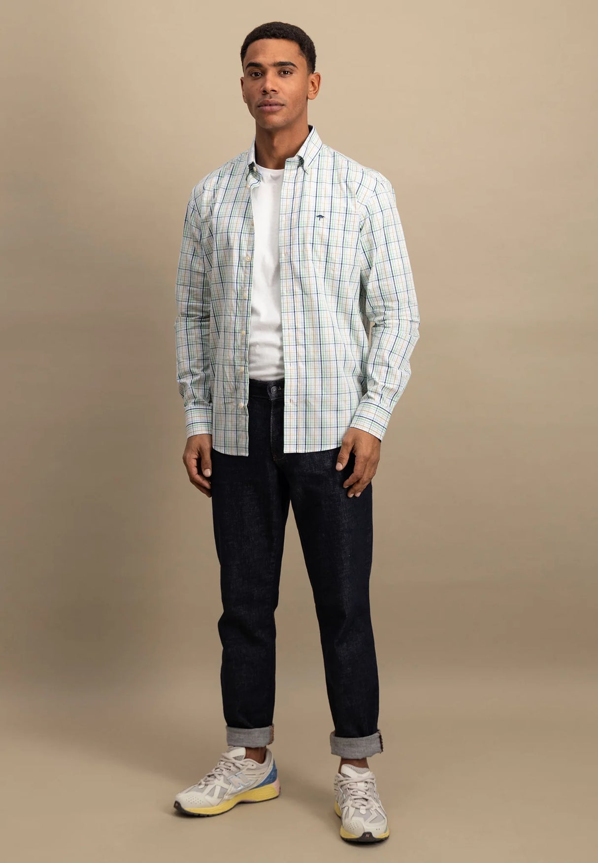 60% OFF FYNCH HATTON Pure Cotton Checked Shirt - Men's - Turf Green - Size: SMALL