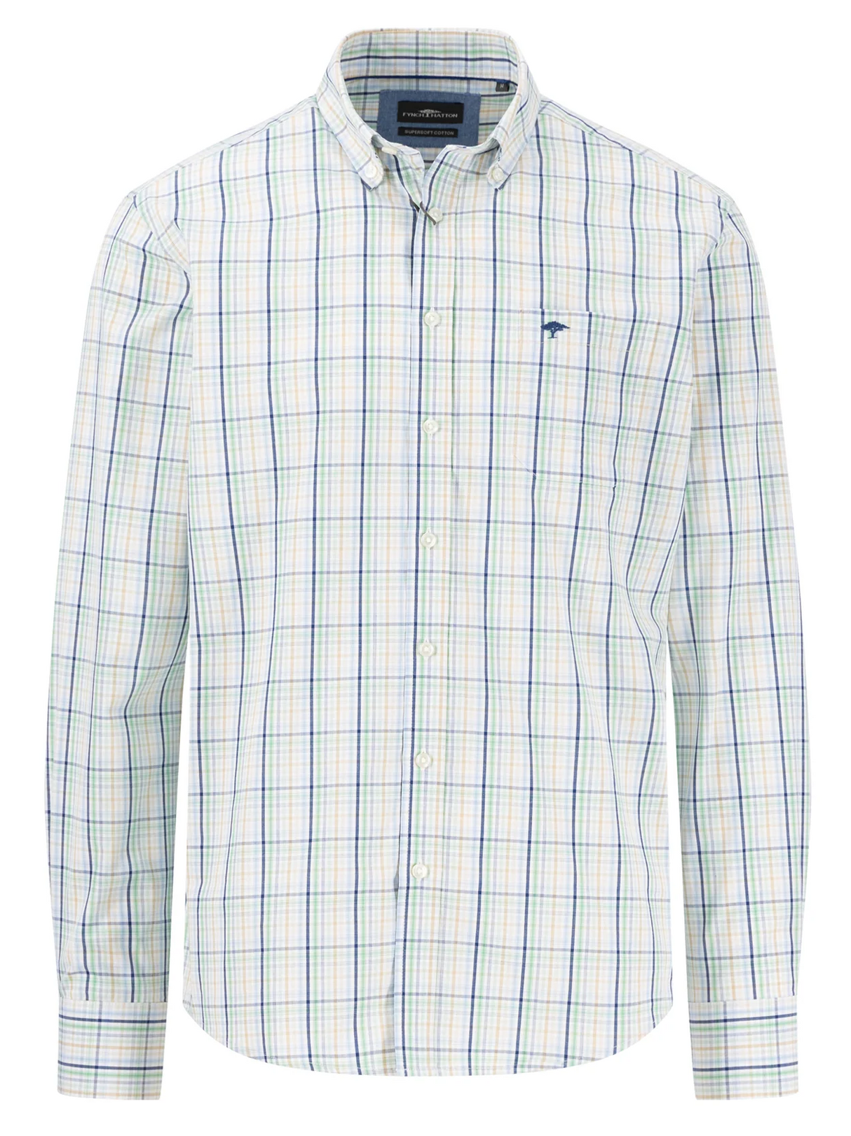 60% OFF FYNCH HATTON Pure Cotton Checked Shirt - Men's - Turf Green - Size: SMALL