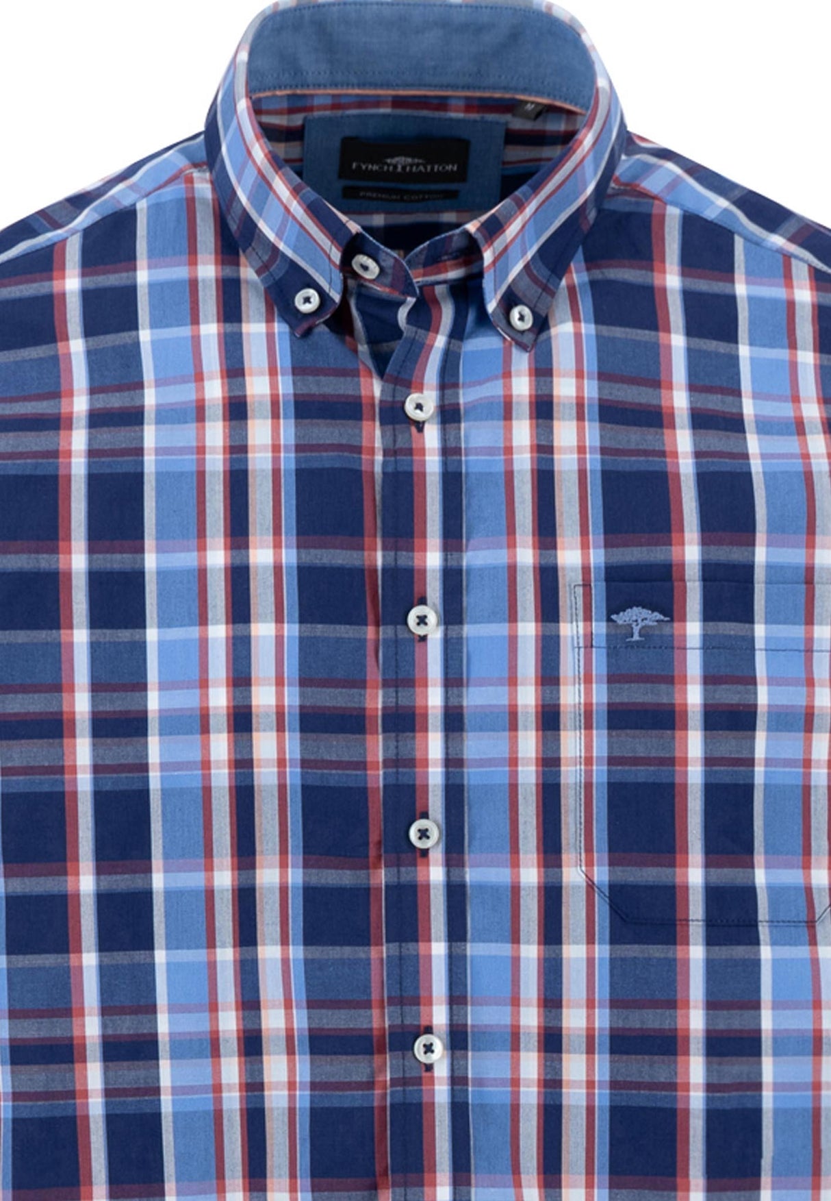 FYNCH HATTON Pure Cotton Shirt - Men's Combi Check - Navy/Berry