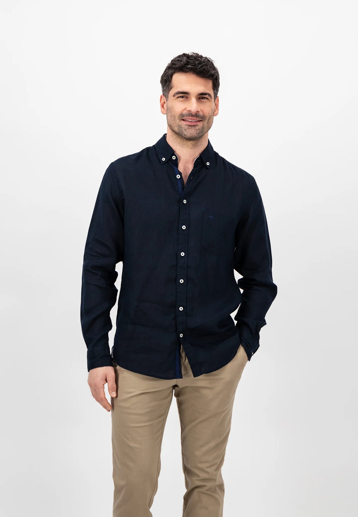 FYNCH HATTON Pure Linen Shirt - Men's – Navy Fynch Hatton