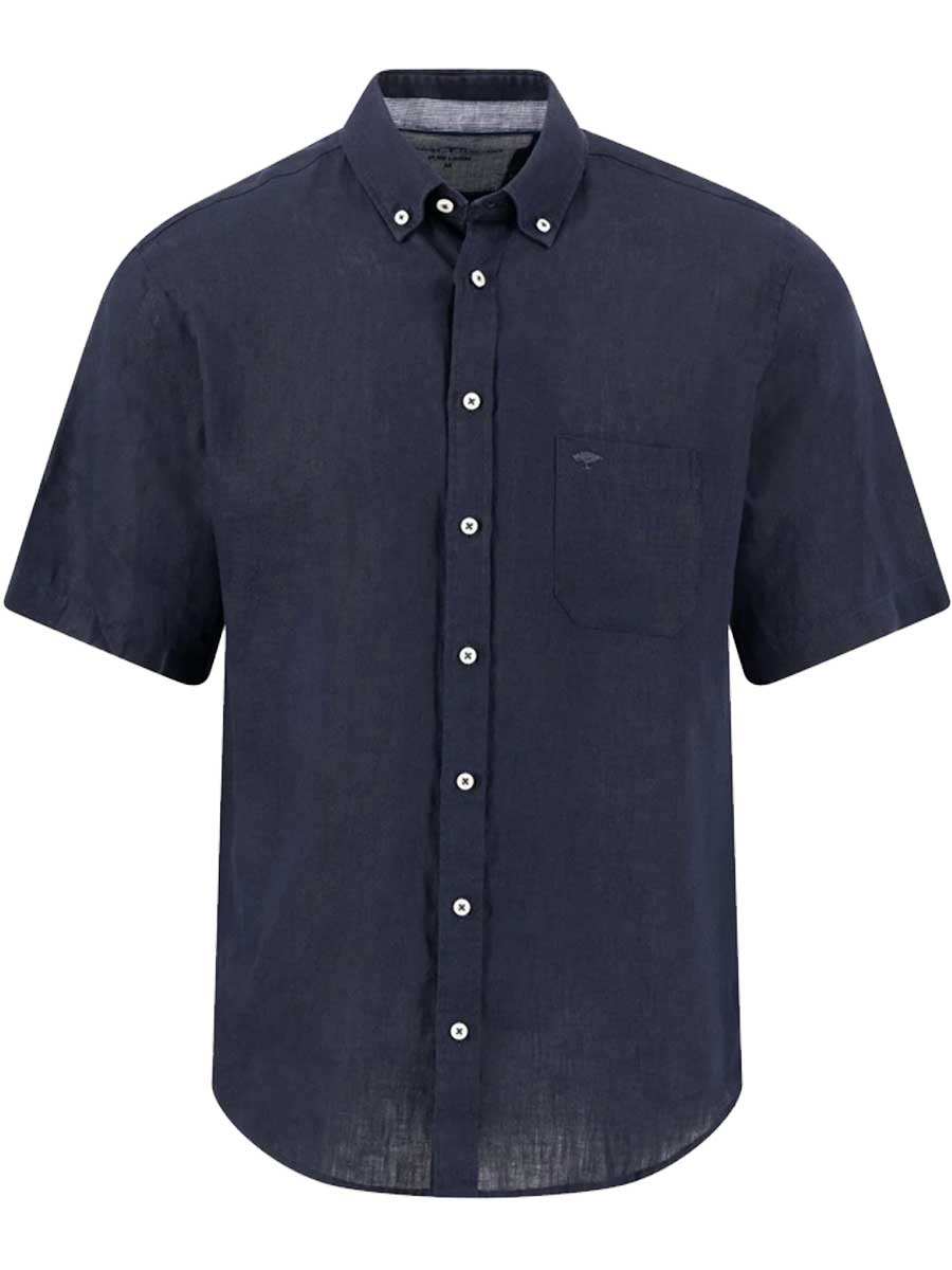 FYNCH HATTON Pure Linen Short-Sleeve Shirt - Men's – Navy