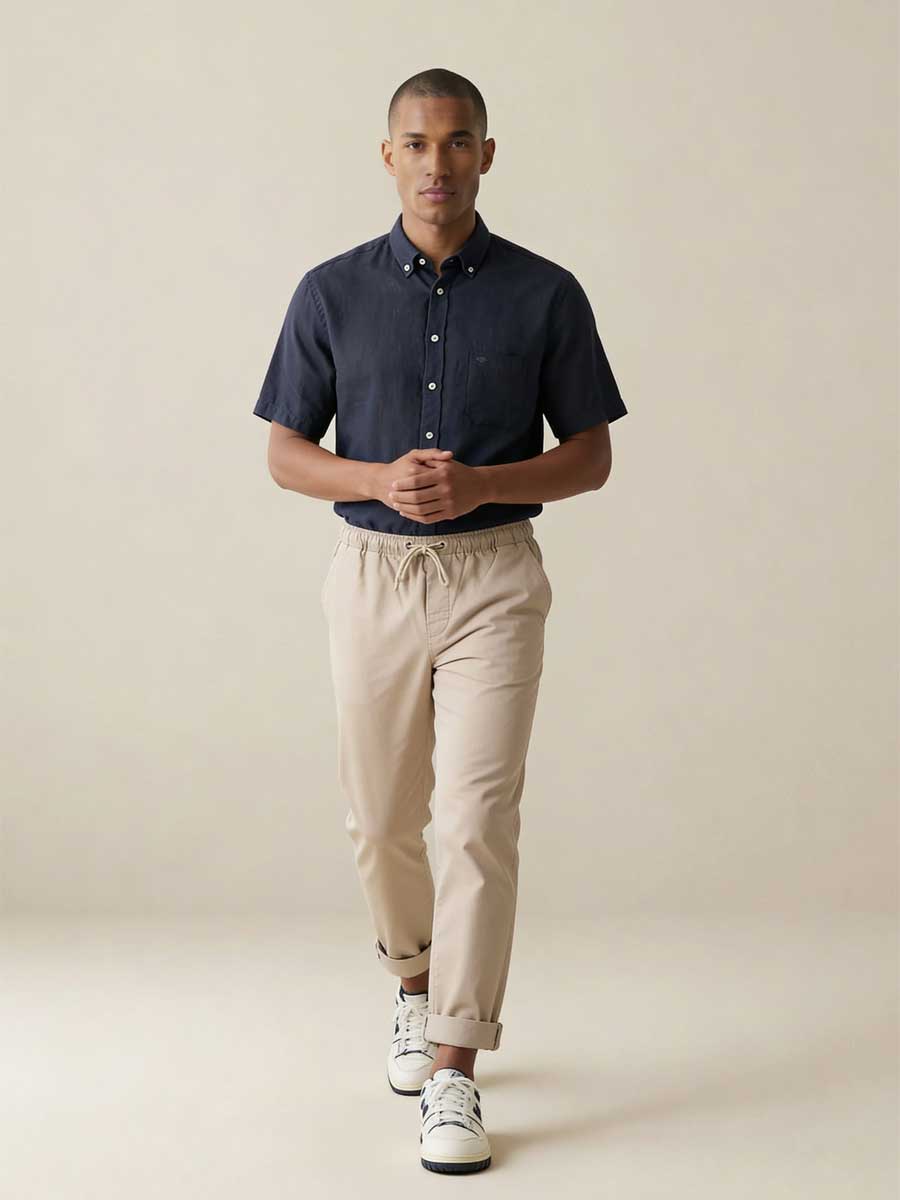 FYNCH HATTON Pure Linen Short-Sleeve Shirt - Men's – Navy