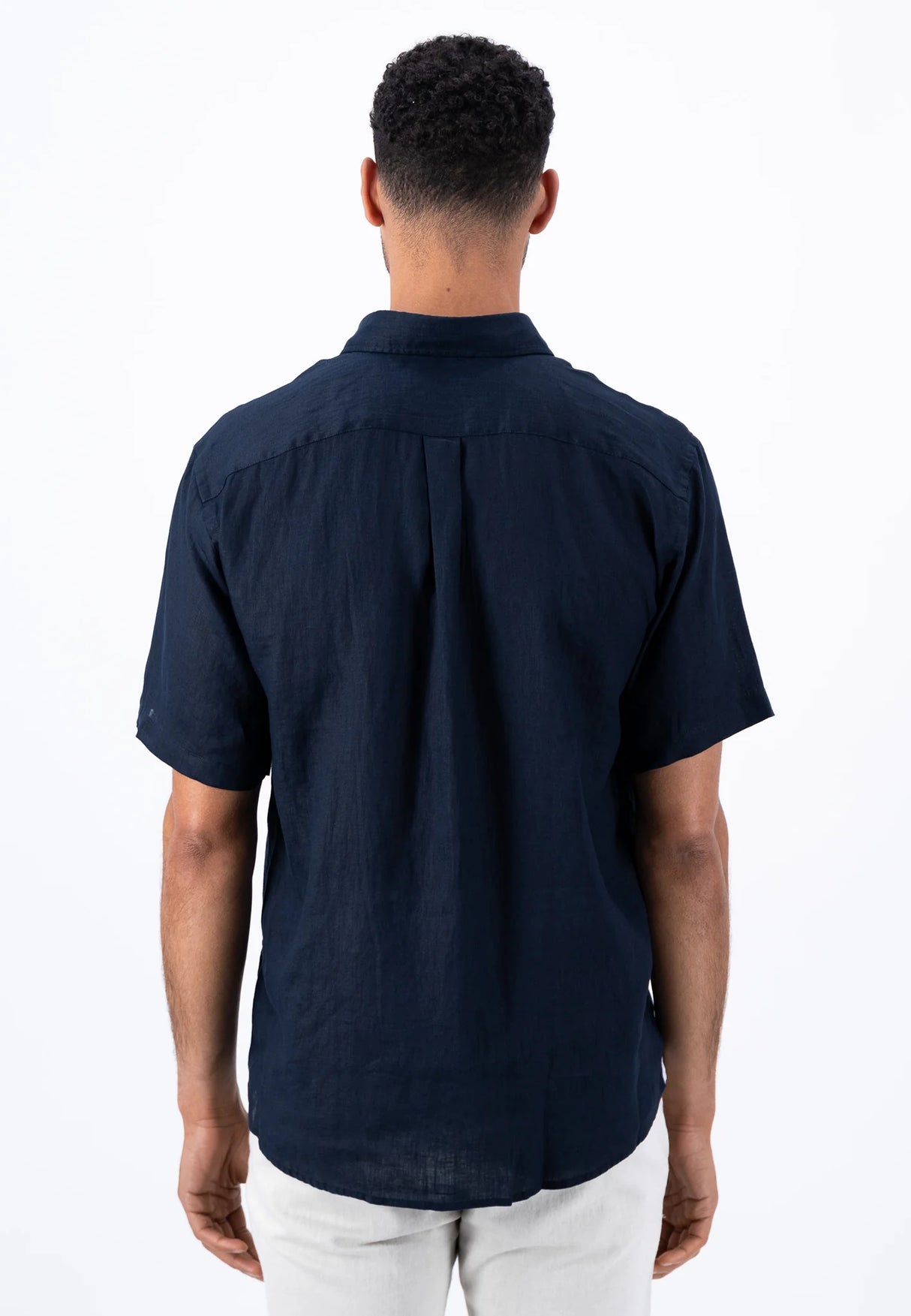 FYNCH HATTON Pure Linen Short-Sleeve Shirt - Men's – Navy Fynch Hatton