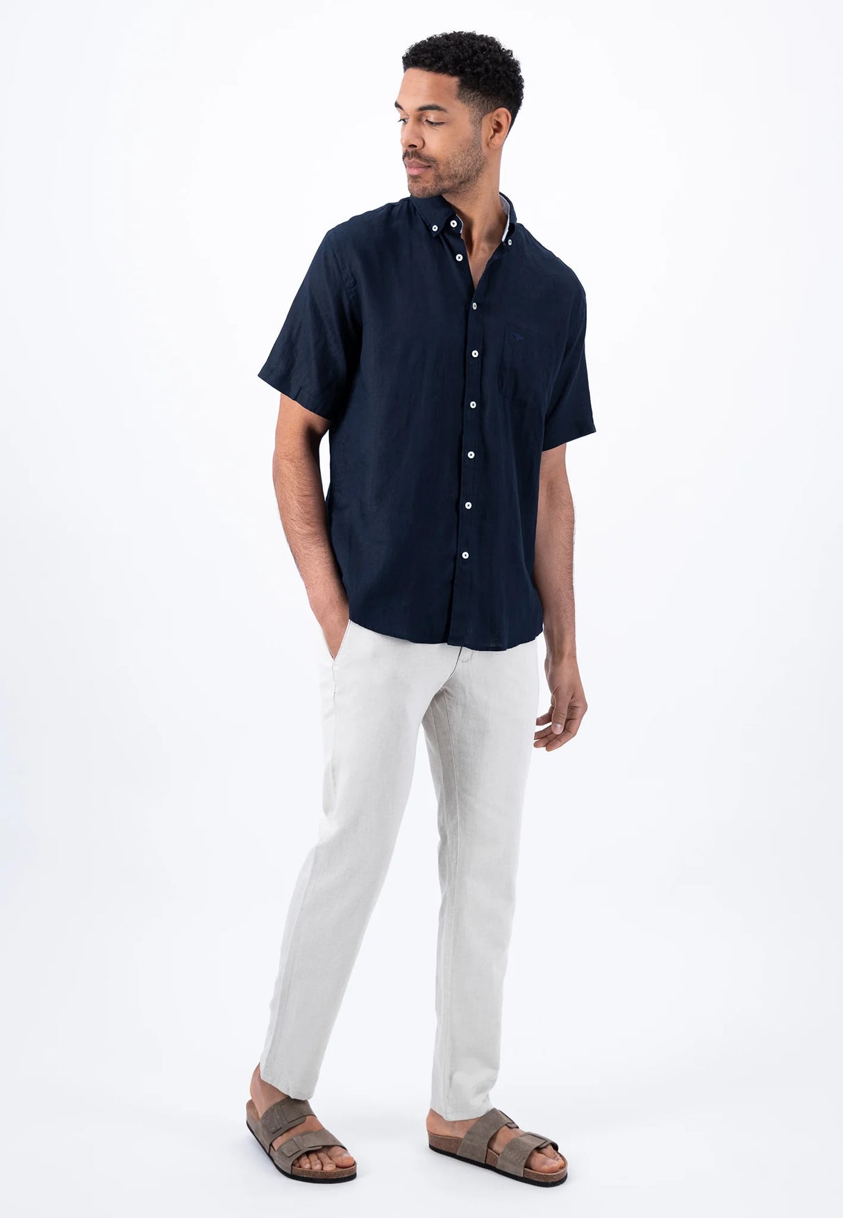 FYNCH HATTON Pure Linen Short-Sleeve Shirt - Men's – Navy Fynch Hatton