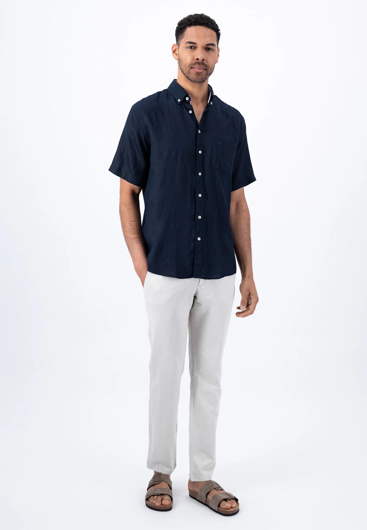 FYNCH HATTON Pure Linen Short-Sleeve Shirt - Men's – Navy Fynch Hatton