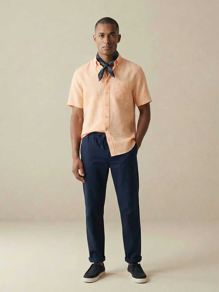FYNCH HATTON Pure Linen Short-Sleeve Shirt - Men's – Tangerine