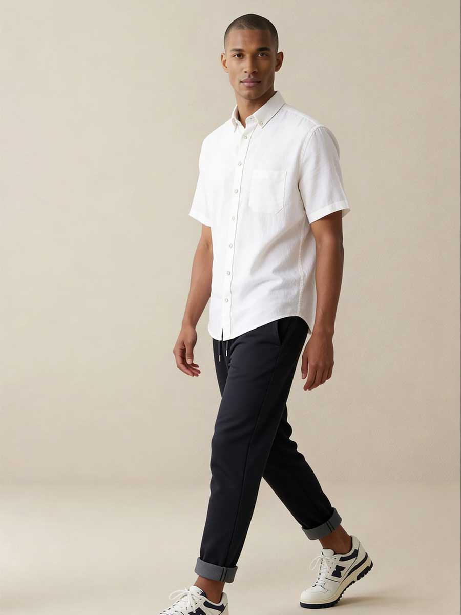 FYNCH HATTON Pure Linen Short-Sleeve Shirt - Men's – White