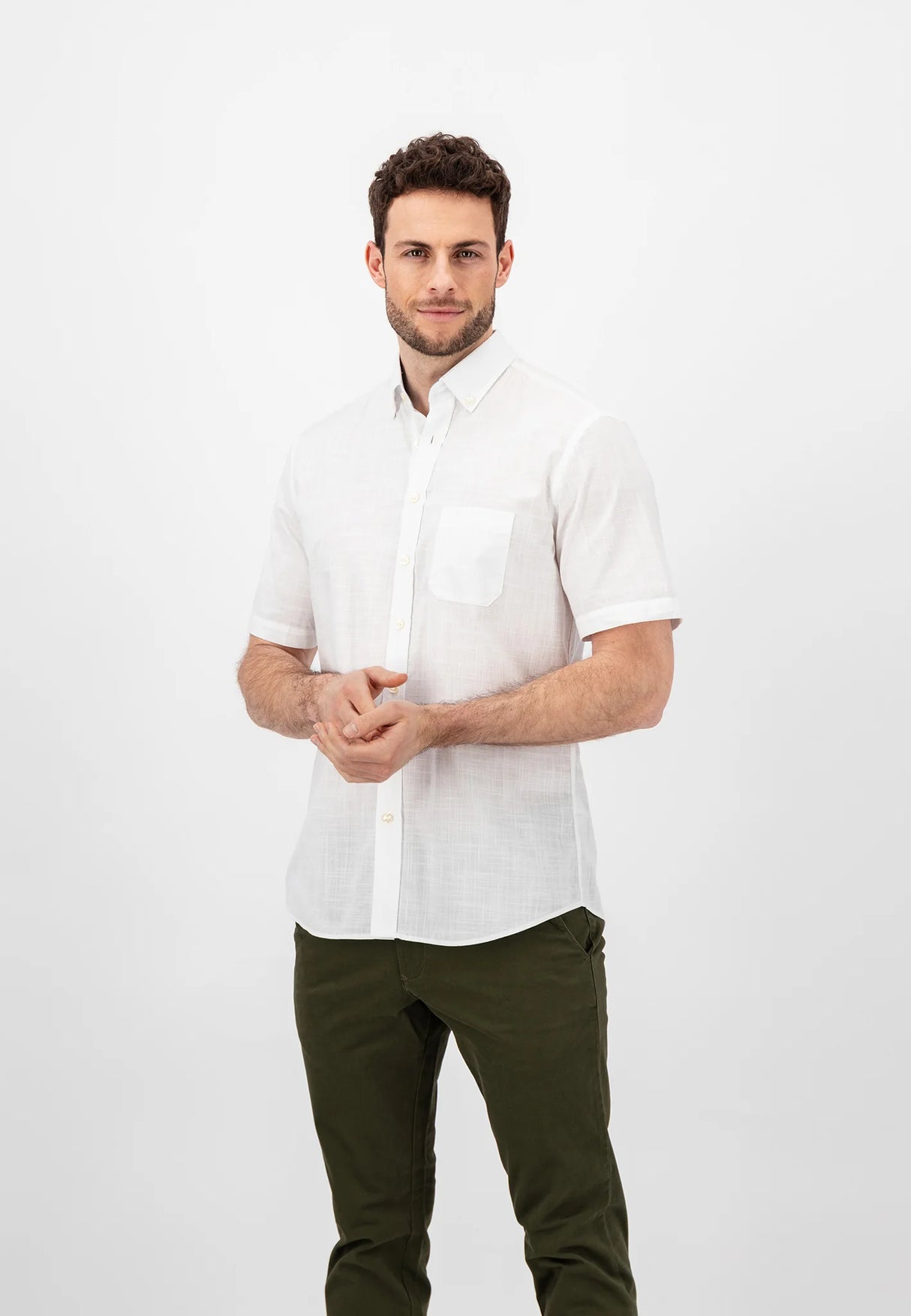 FYNCH HATTON Short-Sleeve Shirt - Men's Slub Cotton – White Fynch Hatton
