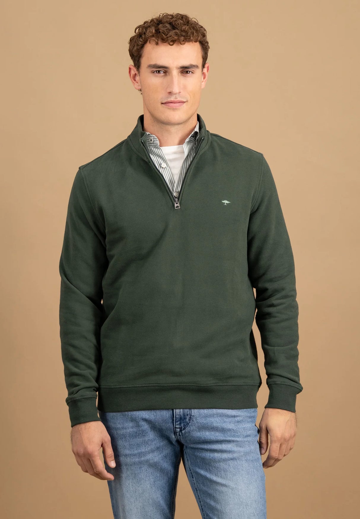 FYNCH HATTON Troyer 1/4 Zip Cotton Sweatshirt – Men’s – Dark Ivy