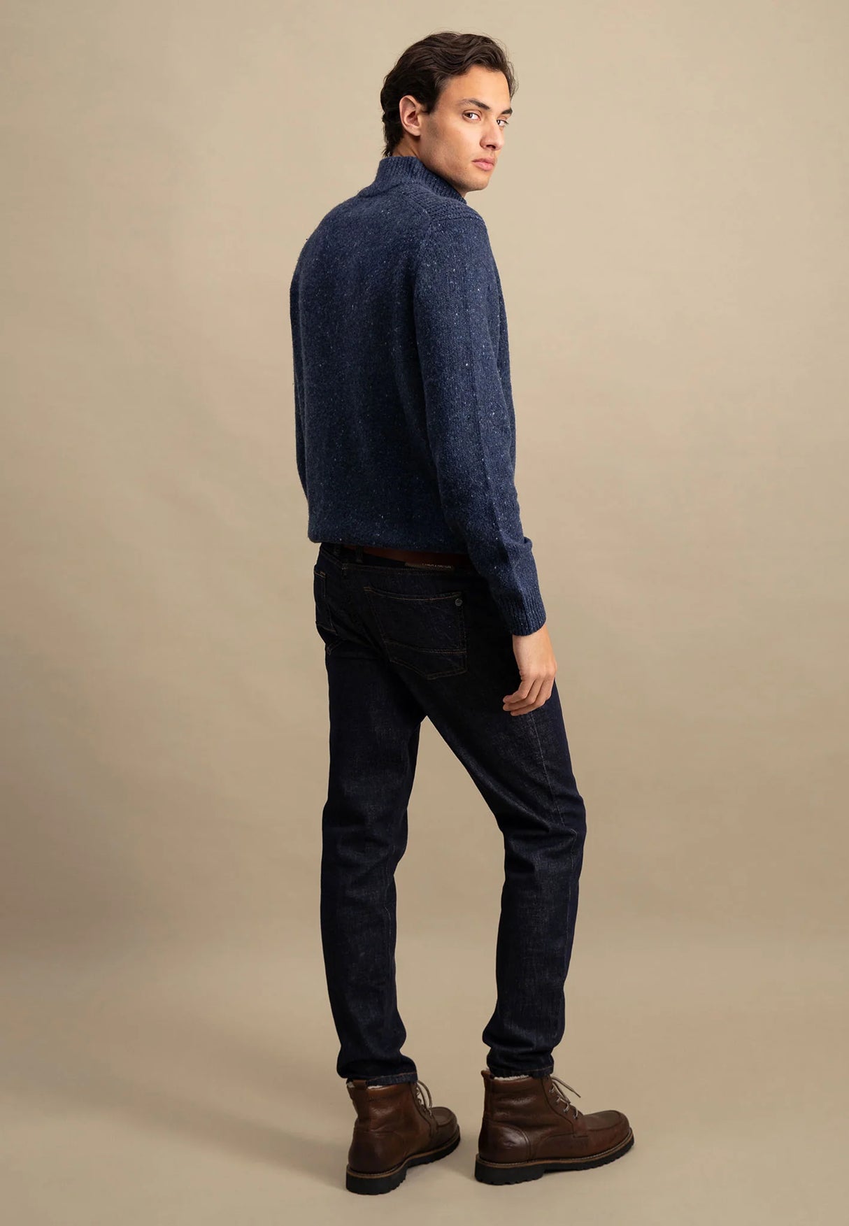 FYNCH HATTON Troyer 1/4 Zip Donegal Knit - Men's – Navy