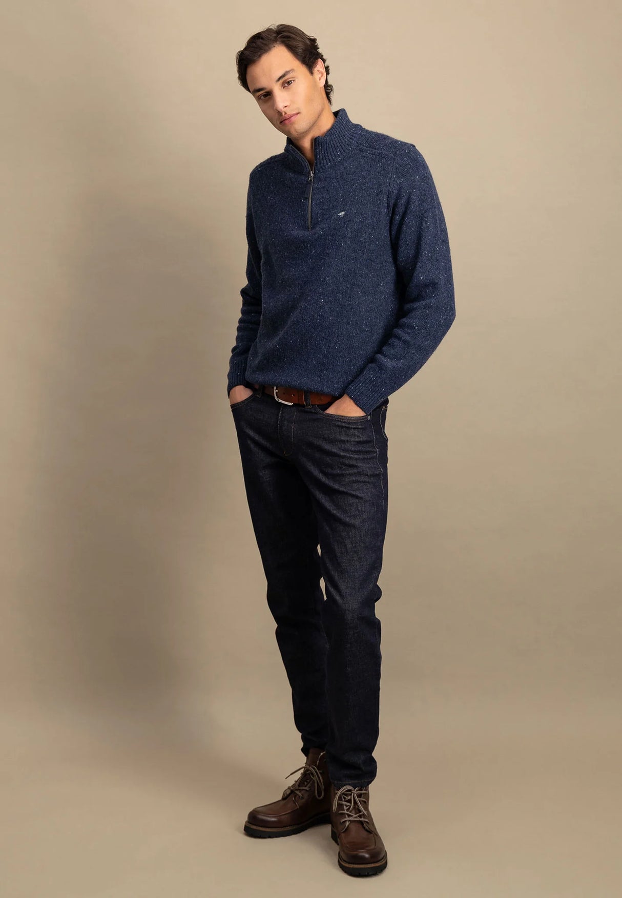 FYNCH HATTON Troyer 1/4 Zip Donegal Knit - Men's – Navy