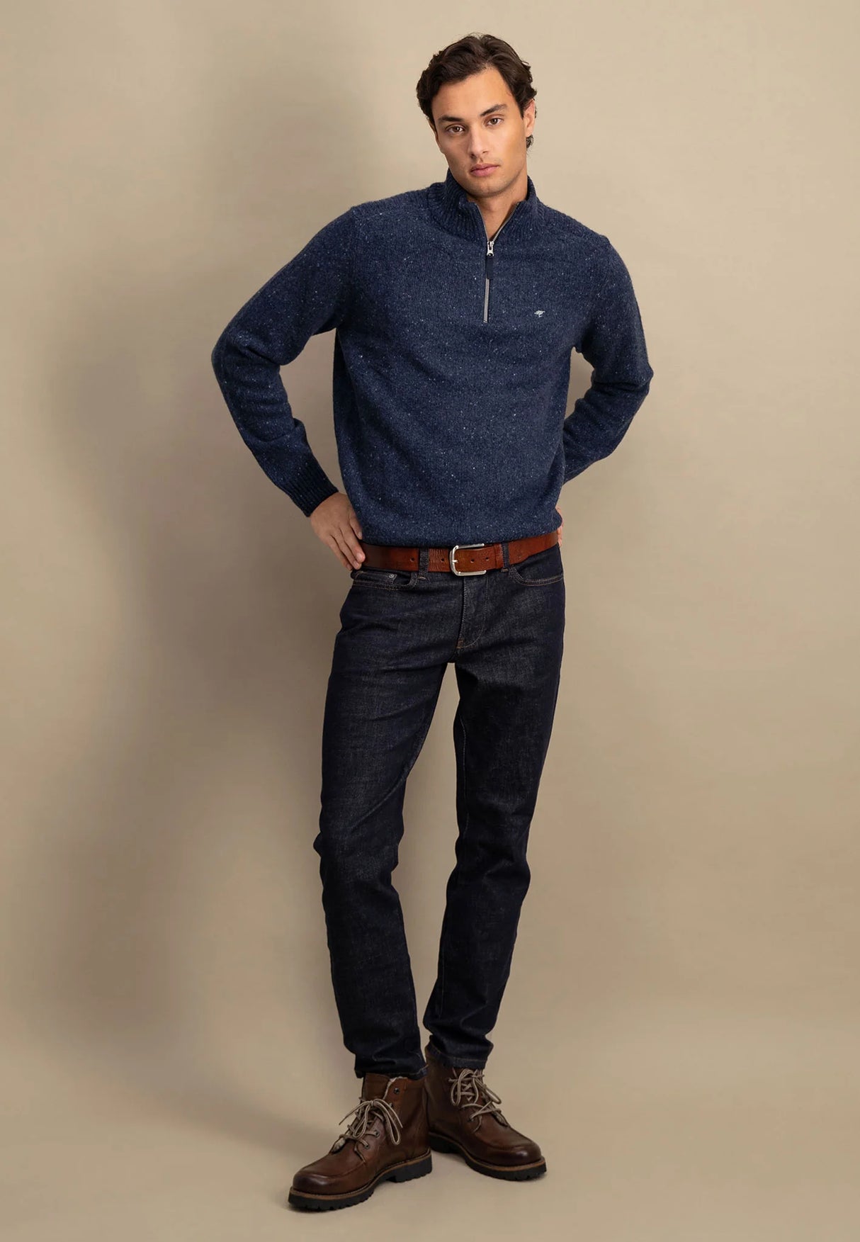 FYNCH HATTON Troyer 1/4 Zip Donegal Knit - Men's – Navy