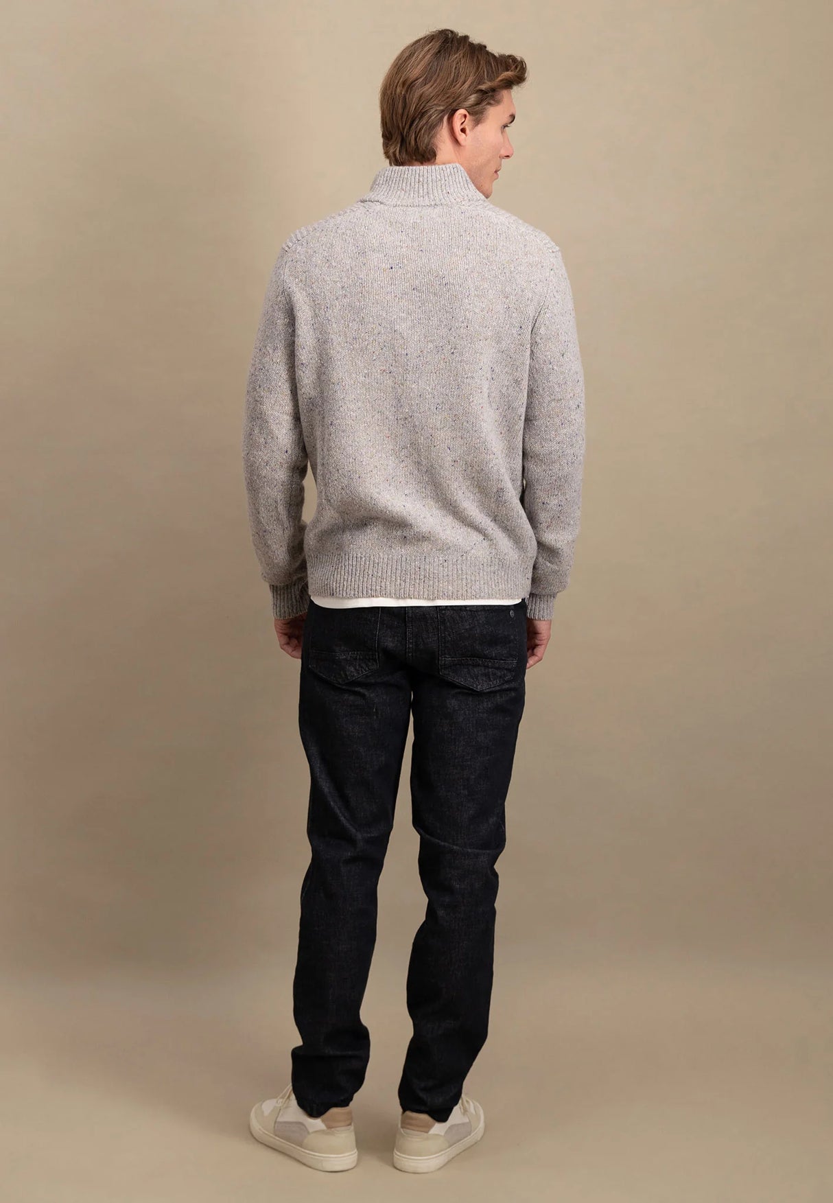 FYNCH HATTON Troyer 1/4 Zip Donegal Knit - Men's – Winter White