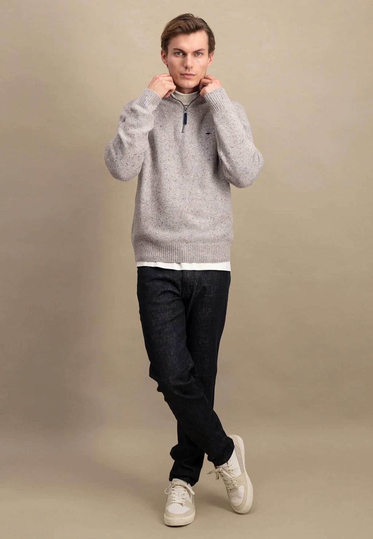 FYNCH HATTON Troyer 1/4 Zip Donegal Knit - Men's – Winter White