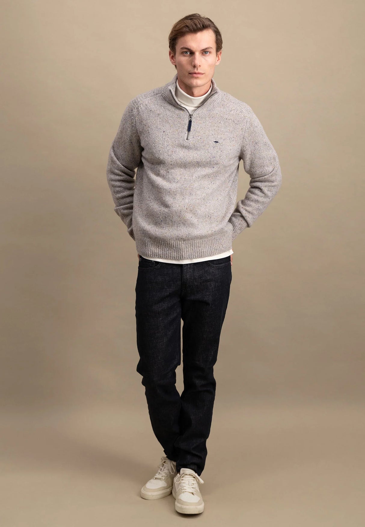 FYNCH HATTON Troyer 1/4 Zip Donegal Knit - Men's – Winter White