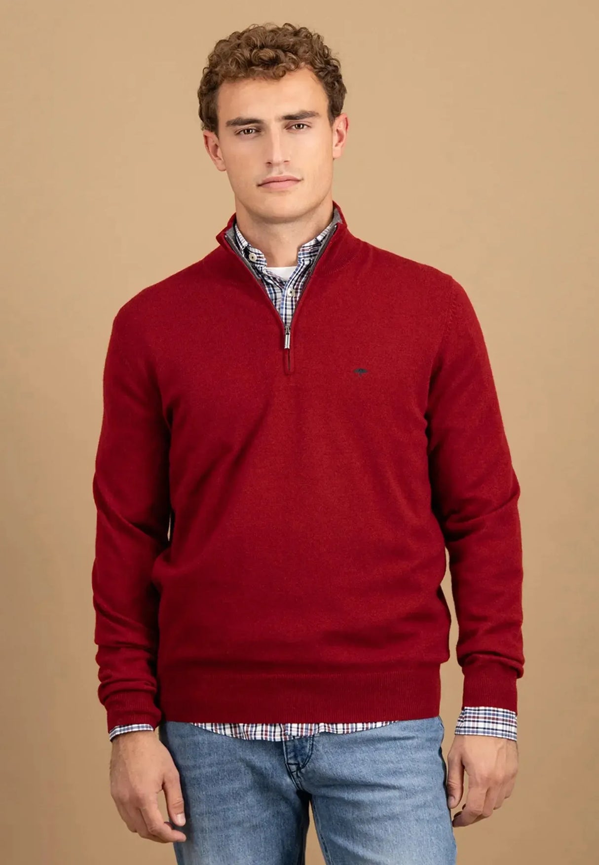 FYNCH HATTON Troyer 1/4 Zip Merino Cashmere Sweater - Men's – Garnet Red