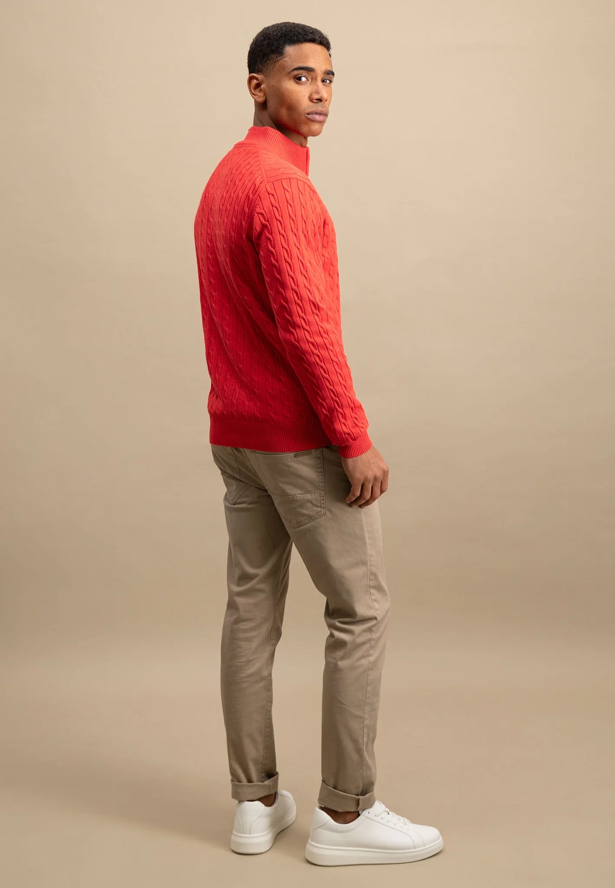 50% OFF FYNCH HATTON Troyer 1/4 Zip Soft Cable Knit - Men's – Poppy Red - Size: 3XL