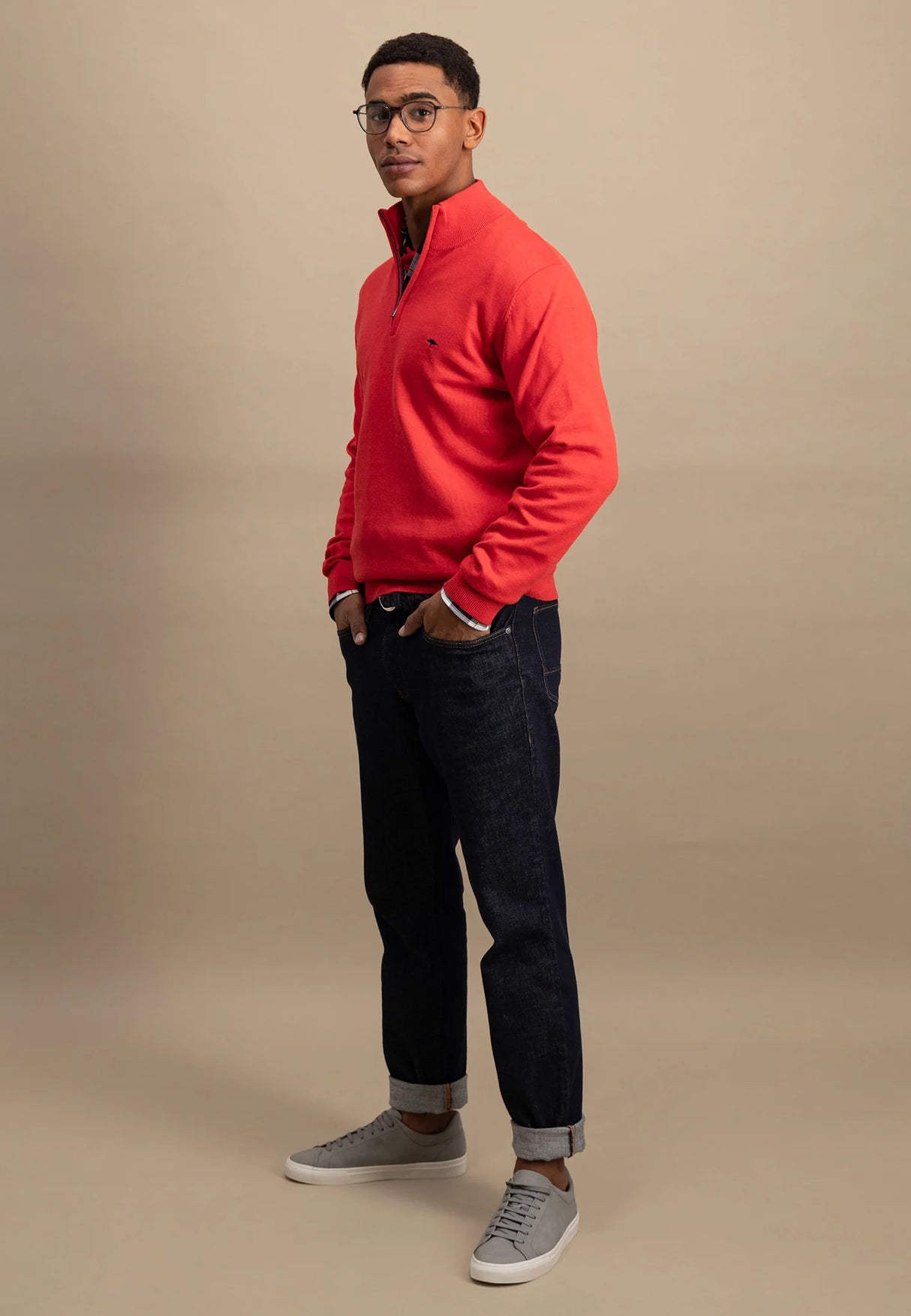 FYNCH HATTON Troyer 1/4 Zip Soft Cotton Knit - Men's – Poppy Red