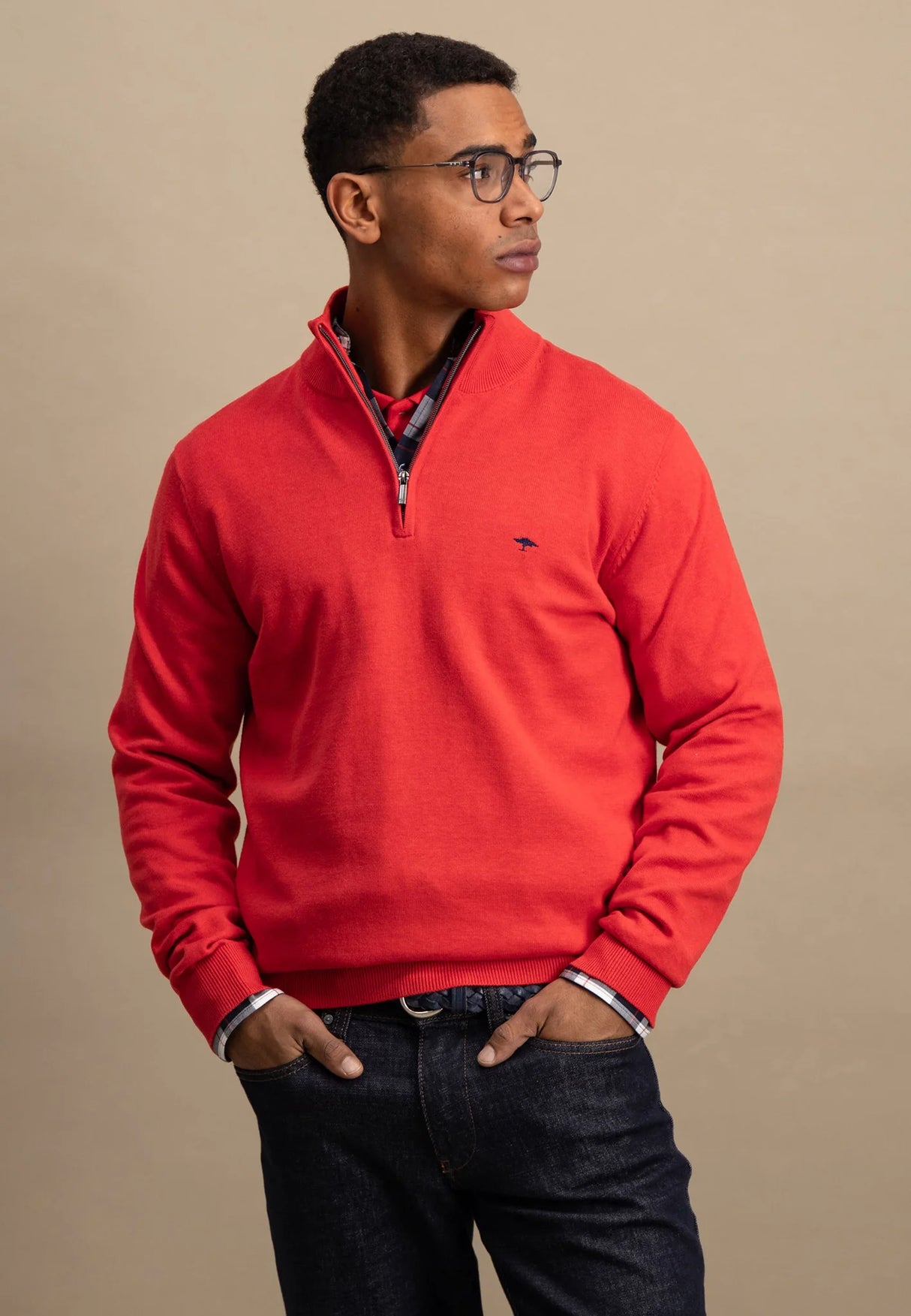 FYNCH HATTON Troyer 1/4 Zip Soft Cotton Knit - Men's – Poppy Red