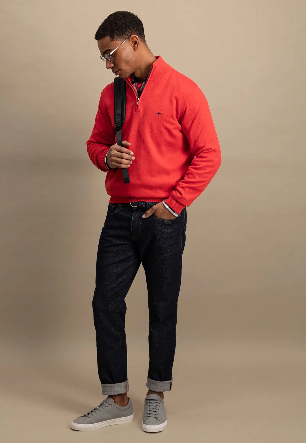 FYNCH HATTON Troyer 1/4 Zip Soft Cotton Knit - Men's – Poppy Red
