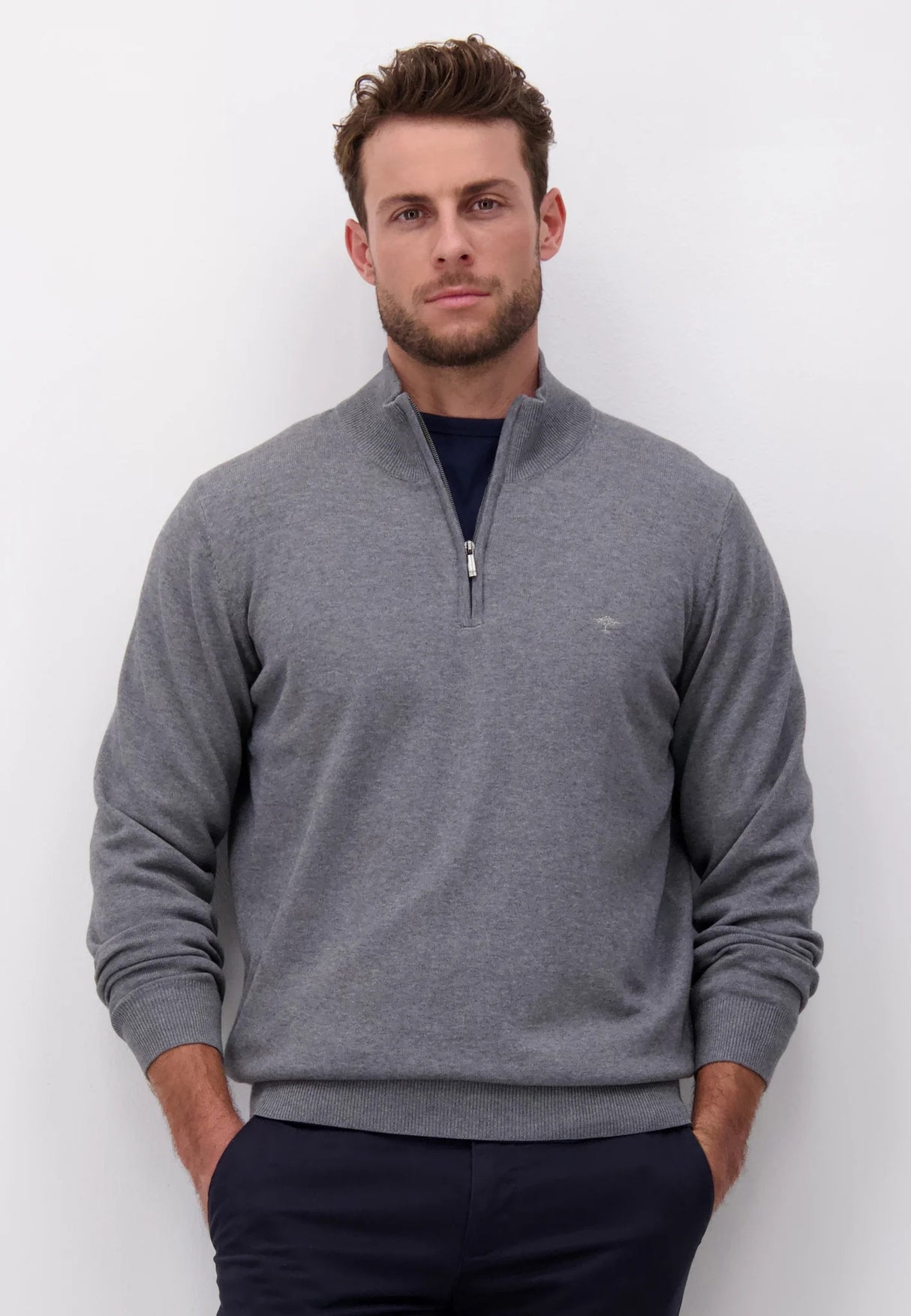 FYNCH HATTON Troyer 1/4 Zip Soft Cotton Knit - Men's – Steel Fynch Hatton