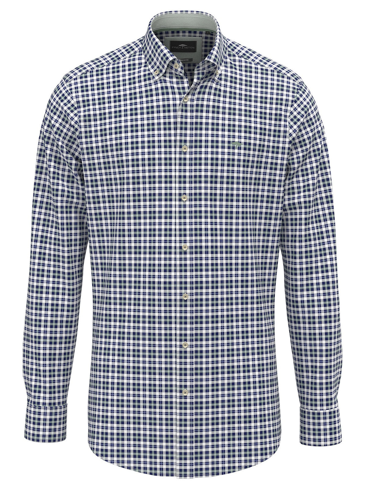 FYNCH HATTON Washed Oxford Check Shirt - Men's Button-Down - Fern