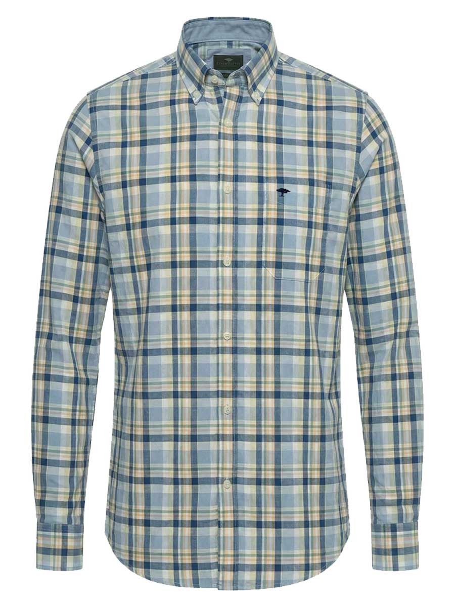 FYNCH HATTON Washed Oxford Check Shirt - Men's Button-Down - Pale Yellow