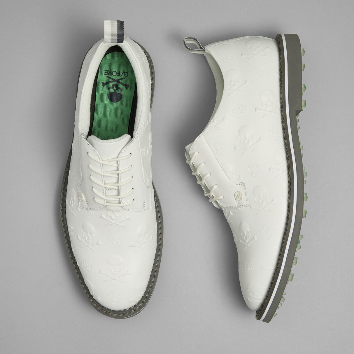 G/FORE Gallivanter Full Grain Leather Men’s Golf Shoes – Embossed Skull & Tees - Snow / Twilight