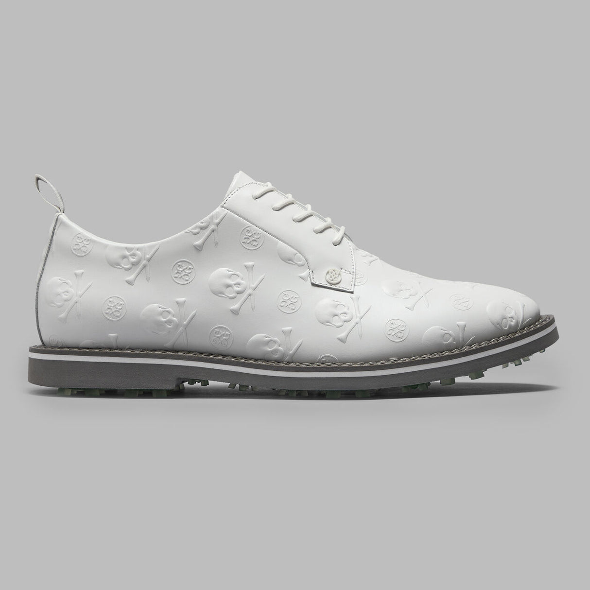 G/FORE Gallivanter Full Grain Leather Men’s Golf Shoes – Embossed Skull & Tees - Snow / Twilight