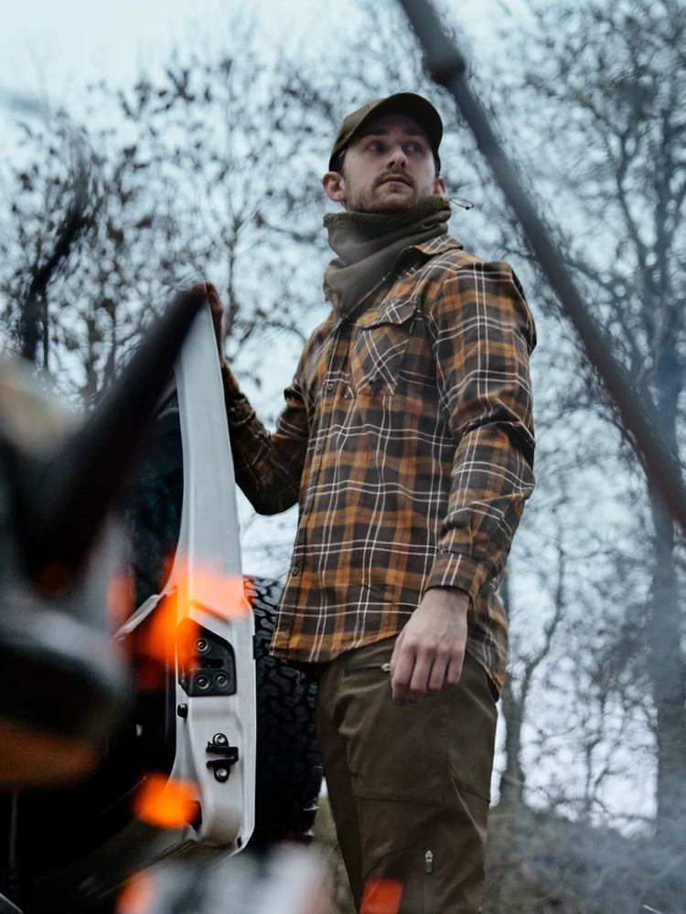 seeland glen flannel shirt mens dark brown camel check gallery image 2