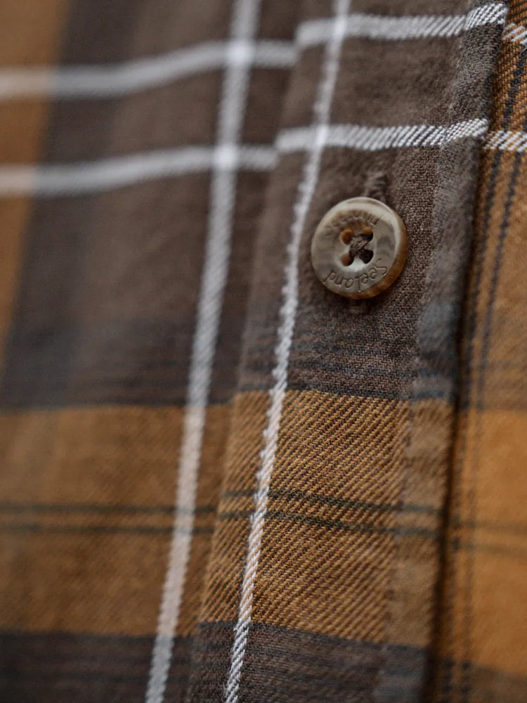 seeland glen flannel shirt mens dark brown camel check back
