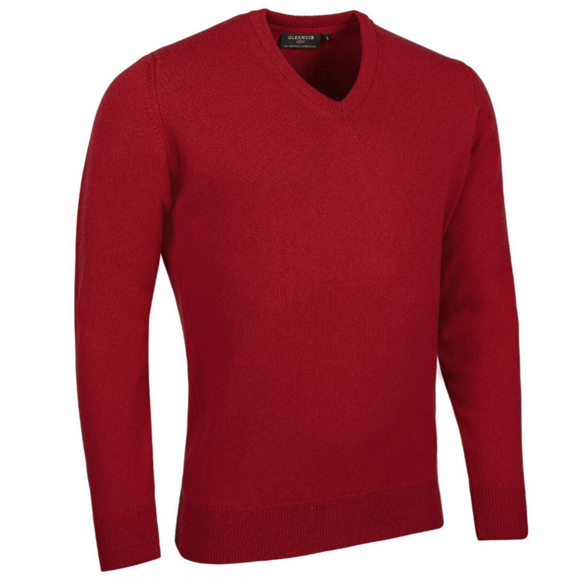 GLENMUIR Lomond V-Neck Lambswool Sweater - Mens - Garnet Glenmuir