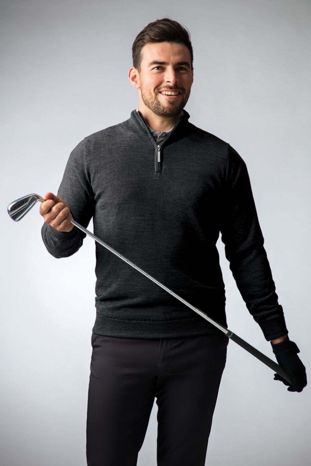 GLENMUIR Samuel Quarter Zip Water Repellent Lined Merino Blend Golf Sweater - Mens - Charcoal Glenmuir