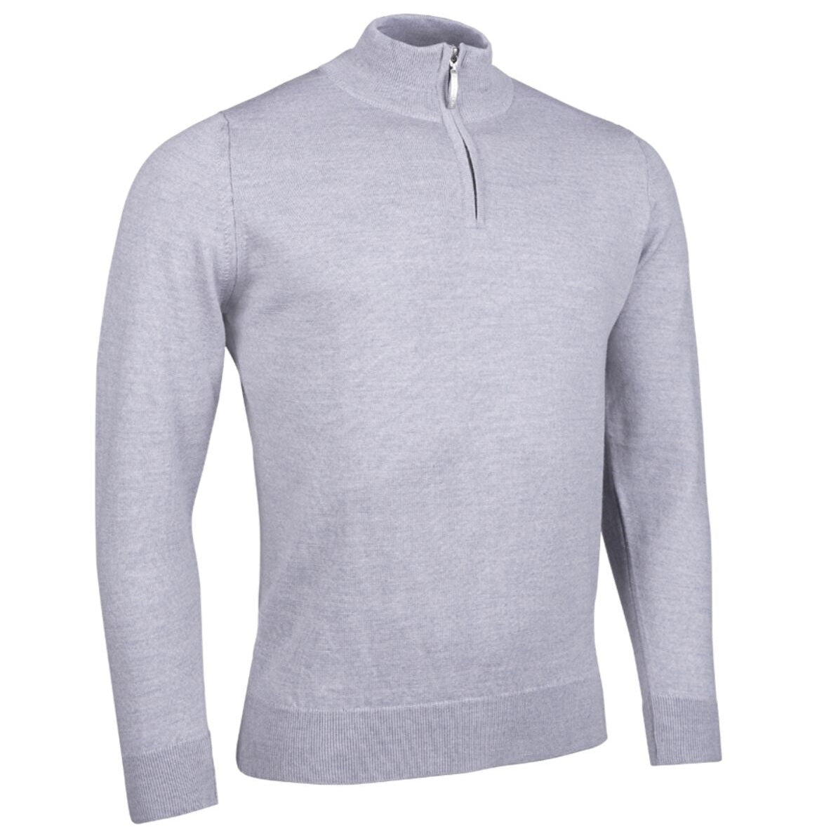 GLENMUIR Jasper Quarter Zip Merino Wool Sweater - Mens - Light Grey Marl Glenmuir