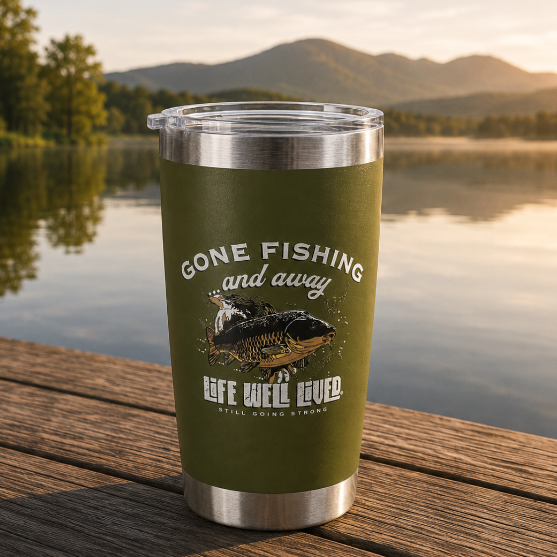 LIFE WELL LIVED Gone Fishing 20oz Thermal Tumbler - Green