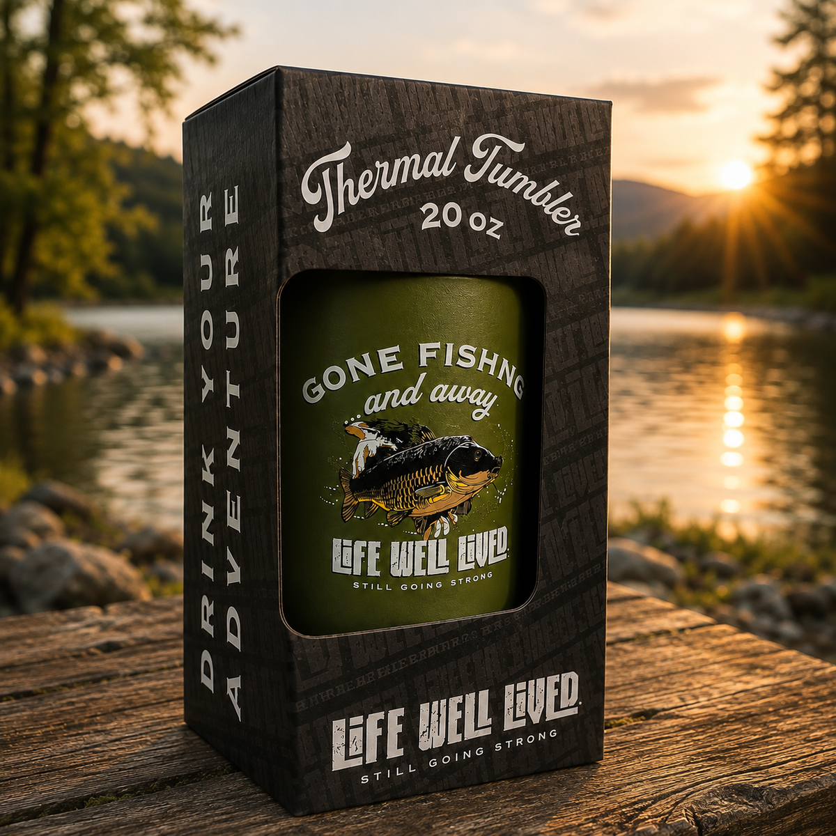Gone Fishing thermal tumbler gift box