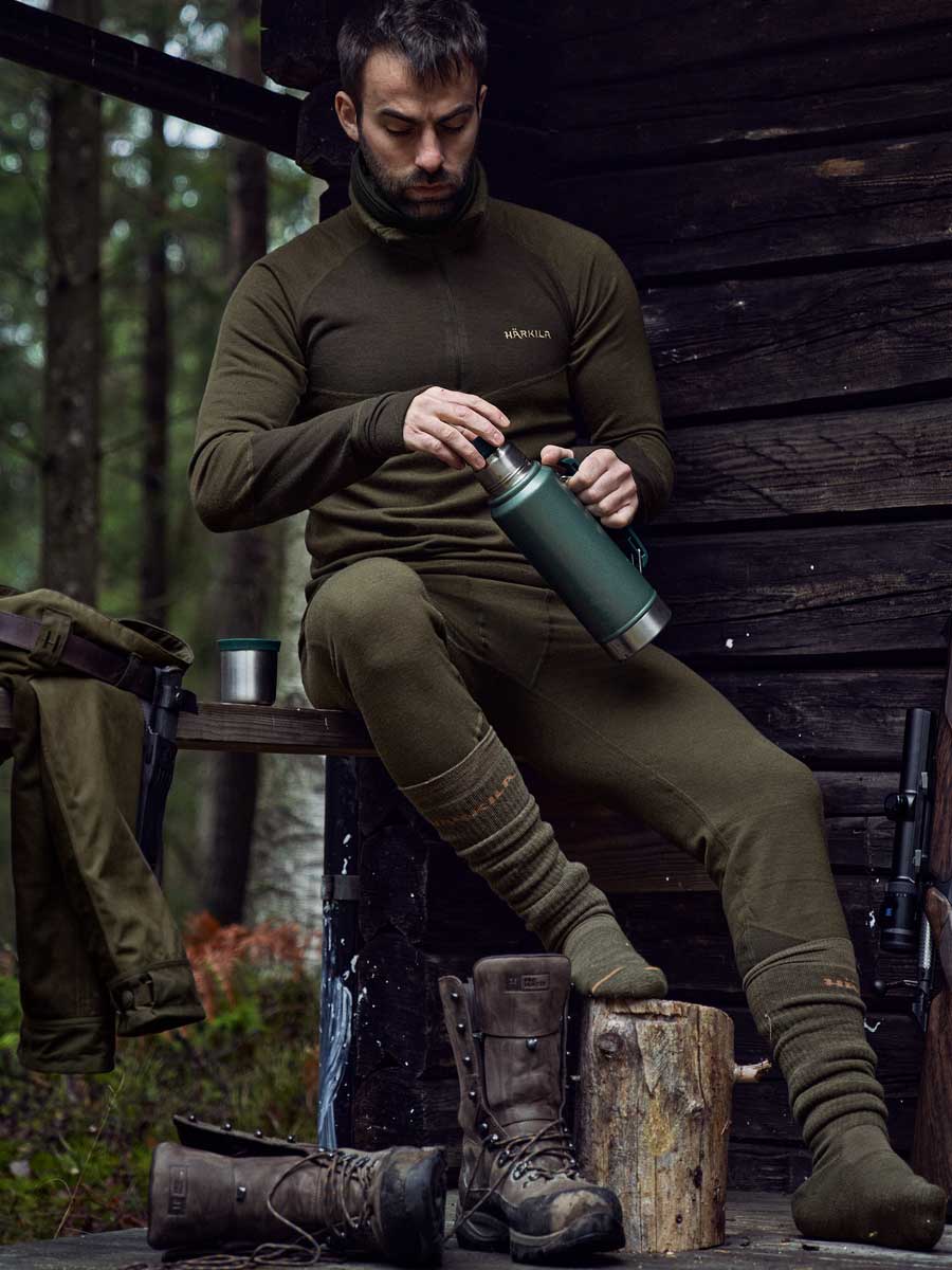 HARKILA Base Warm Half Zip Neck - Mens - Willow Green / Shadow Brown